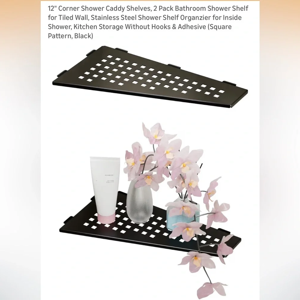 Black Corner Shower Caddy Shelves - 2 Pack 12” black